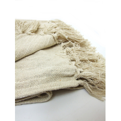 Pled Narzuta Obrus BOHO z frędzlami 160cm x 130cm Jasny Beż